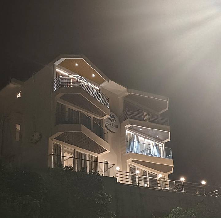 Hotel lit up at night