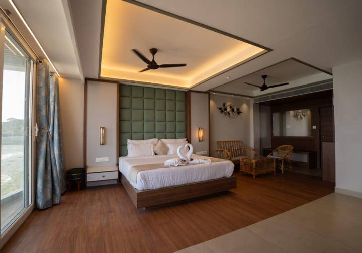 Family Room with seating area and warm lighting